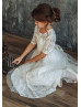 Elbow Sleeve Ivory Lace Tulle Keyhole Back Flower Girl Dress